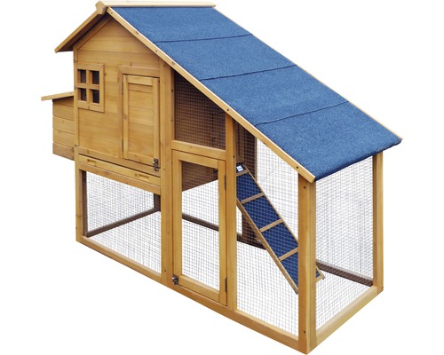 Hühnerstall aus Holz mit Rampe und Dachpappe
