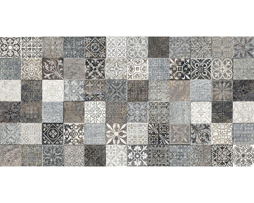 Feinsteinzeug Wandfliese Sahara Grau 32 x 62,5 cm Fliesenmuster mit verschiedenen floralen und geometrischen Designs