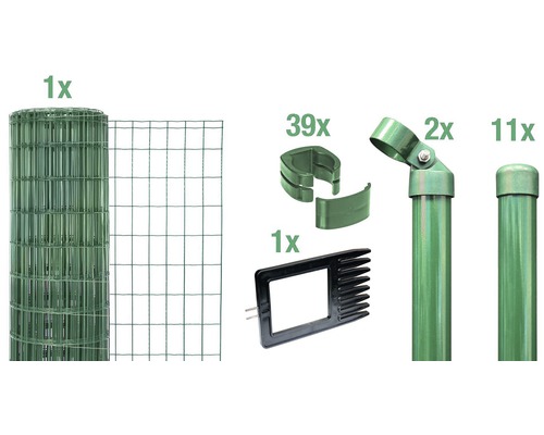 Zaunkomplett-Set ALBERTS Fix-Clip Pro® zum Einbetonieren 25 m x 81 cm grün