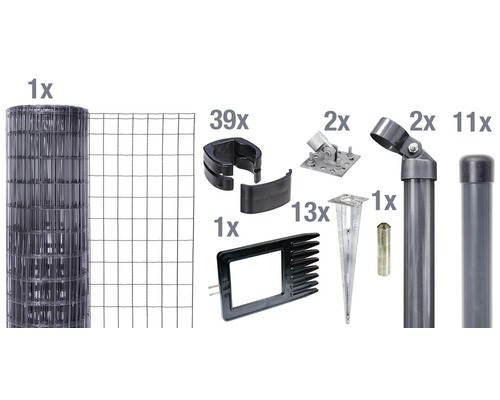 Zaunkomplett-Set ALBERTS Fix-Clip Pro® für Einschlaghülse 25 m x 81 cm anthrazit