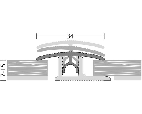 Darstellung eines Übergangsprofils mit den Maßen 34 und 7 bis 15 Millimeter.
