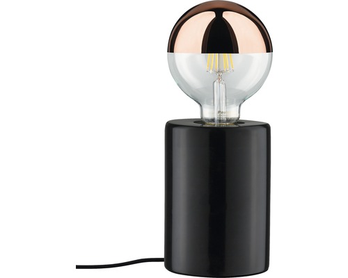 Tischleuchte mit schwarzem Sockel und dekorativem Leuchtmittel
