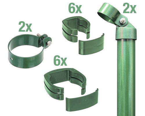 Zaunanschluss-Set ALBERTS FixClip zum Einbetonieren 102 cm grün Gartenpfosten Zubehör Set mit Rohrschelle und Halterungen
