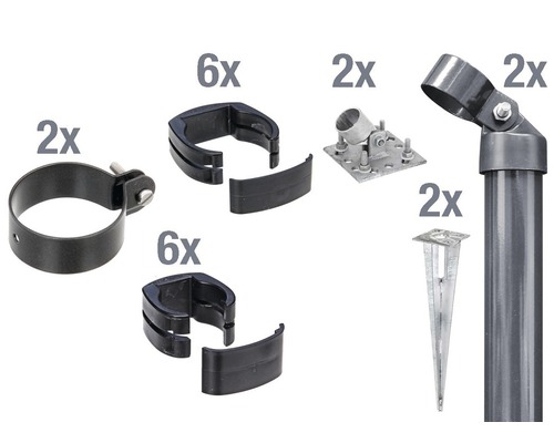 Zaunanschluss-Set ALBERTS FixClip zum Aufschrauben 102 cm anthrazit Zaunpfosten Zubehör Set mit Pfosten, Halterungen und Bodenbefestigungen