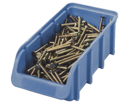Blaue Lagerbox gefüllt mit Schrauben