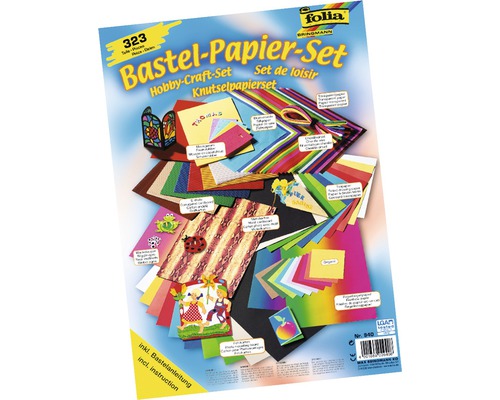 Bastelpapier Set mit verschiedenen Papierarten und einer Bastelanleitung