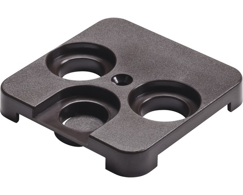 Kunststoff-Sockelverbinder mit drei runden Aussparungen und einer mittigen Bohrung