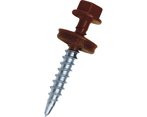 PRECIT Schrauben 4,8 mm x 20 mm Oxidrot RAL 3009 Pack = 50 St Eine einzelne braune Bohrschraube mit Sechskantkopf