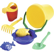 Sandkastenspielzeug Set mit Eimer, Schaufel, Rechen, Gießkanne, Sieb und Fischformen