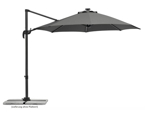 Sonnenschirm Schneider Rhodos Blacklight Ø 300 cm anthrazit Freiarm-Sonnenschirm mit Kurbel und Sockel