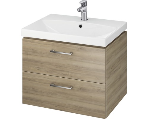 Badmöbel-Set Cersanit Lara City BxHxT 59,4 x 46 x 44,7 cm Frontfarbe nuss mit Waschtisch Keramik weiß S801-143-DSM-0