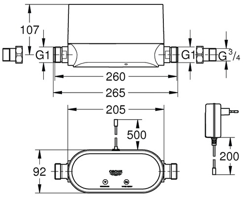 Technische Zeichnung des Grohe Eurosmart Fresh WC-Moduls mit Abmessungen