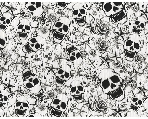 Wassertransferdruck Folie Skulls CD-515-MS 100 x 50 cm Tapete mit Totenköpfen, Rosen, Sternen und Kreuzen