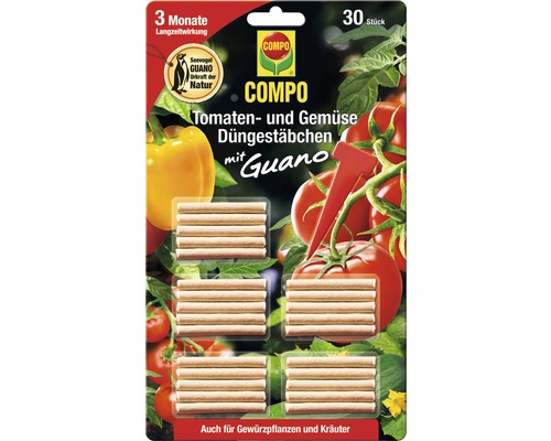 Düngestäbchen COMPO BIO Tomaten- und Gemüse Düngestäbchen mit100% natürlichen Inhaltsstoffen 20 St. 2 Monate Langzeitwirkung