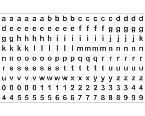 Aufkleber Buchstaben-Sortiment Kleinbuchstaben und Zahlen