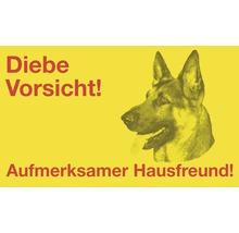 Warnschild mit Schäferhund und dem Text Diebe Vorsicht! Aufmerksamer Hausfreund!