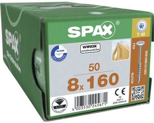 Spax Holzbauschraube HI.FORCE T-STAR plus Tellerkopf TX Teilgewinde 8x160 mm WIROX 50 Stück Karton Spax Schrauben 8x160