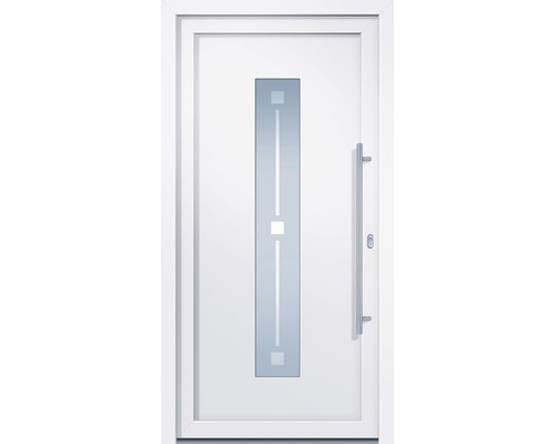 Weiße Haustür mit Glaseinsatz und Griff