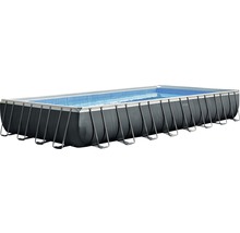 Aufstellpool Framepool-Set Intex Ultra Quadra XTR eckig 975x488x132 cm inkl. Sandfilteranlage, Leiter & Verrohrung grau