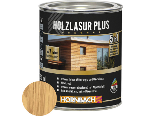 HORNBACH Holzlasur Plus kiefer 750 ml Holzlasur Plus Dose mit Holzschutz und Hornbach Logo