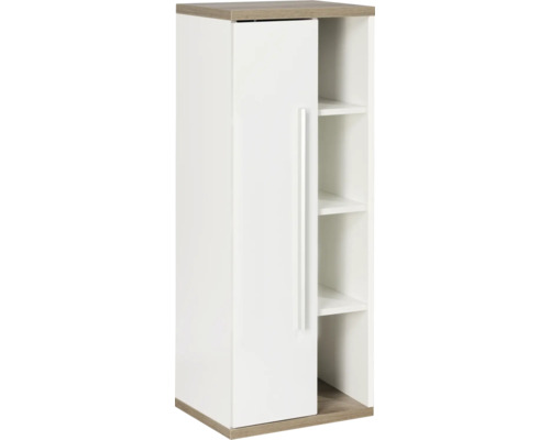 Midischrank FACKELMANN Stanford Weiß hochglanz 106x42x32 cm 80033 Weißer Badezimmerschrank mit Tür und Regalen