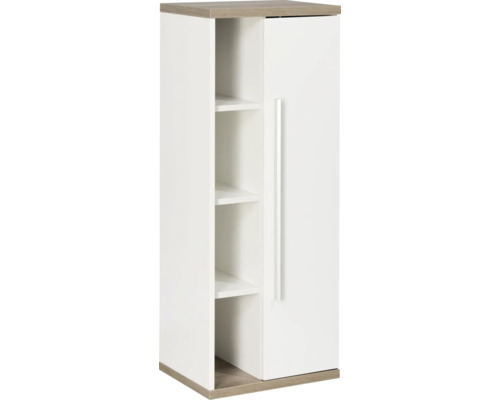 Midischrank FACKELMANN Stanford Weiß hochglanz 106x42x32 cm 80043 Schmaler Hochschrank mit Tür und offenen Regalen