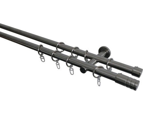 Gardinenstangen Set 2-läufig edelstahl-optik 160 cm Ø 20 mm Doppelte Gardinenstange mit Ringen zur Gardinenbefestigung