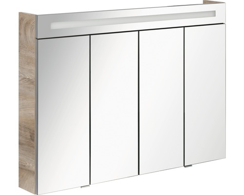 Spiegelschrank FACKELMANN 110 x 16,5 x 78,5 cm eiche 4-türig LED IP 20 Spiegelschrank mit Beleuchtung und drei Türen