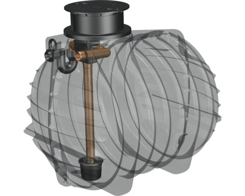 Abwassertank mit Revisionsschacht und Rohrleitungssystem