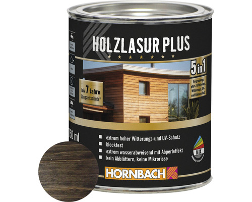 HORNBACH Holzlasur Plus ebenholz 750 ml Holzlasur Plus Dose, geeignet für den Aussenbereich, mit bis zu 7 Jahren Langzeitschutz