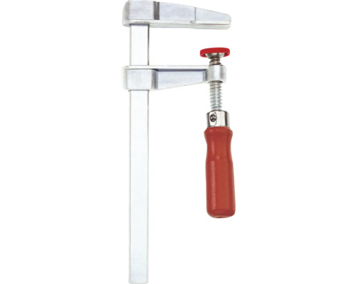 Schraubzwinge aus Metall mit Holzgriff