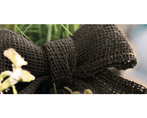 Dekoratives Schleifenband aus Jute mit Blumenmuster