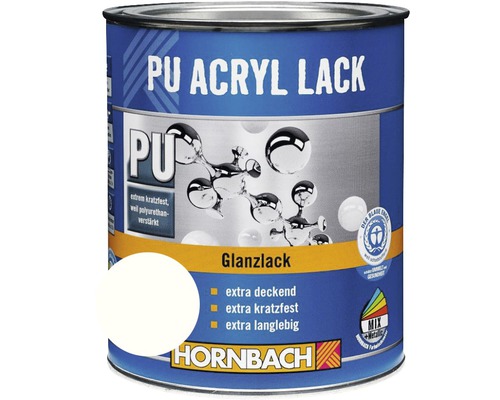 HORNBACH Buntlack PU Acryllack glänzend glacierweiß 750 ml Dose PU Acryllack Glanzlack