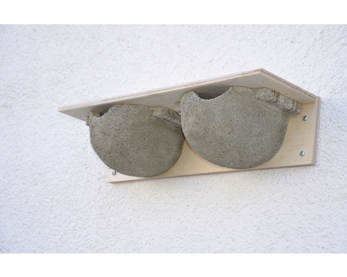 Nisthöhle SCHWEGLER Mehlschwalben Doppelnest 9B 46 x 15,5 x 11 cm grau Doppelte Schwalbennester aus Holz und Beton an einer Wand befestigt