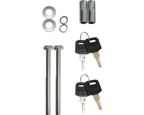 Befestigungsmaterial bestehend aus Schrauben, Dübeln, Unterlegscheiben und Schlüsseln