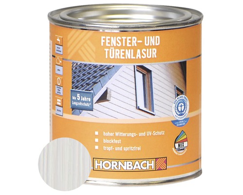 HORNBACH Fensterlasur Türenlasur weiß 375ml Fenster- und Türenlasur Dose mit Farbbeispiel