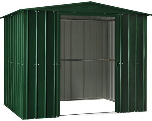 Metall Gerätehaus mit geöffneten Türen