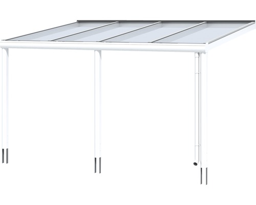 Überdachung mit transparenten Platten und weißem Rahmen