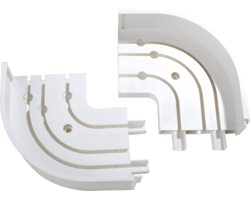 Zwei weiße Eckstücke für Kabelkanäle