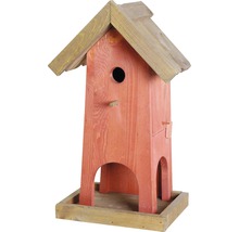Vogelhaus aus Holz mit Einflugloch und Futterstelle
