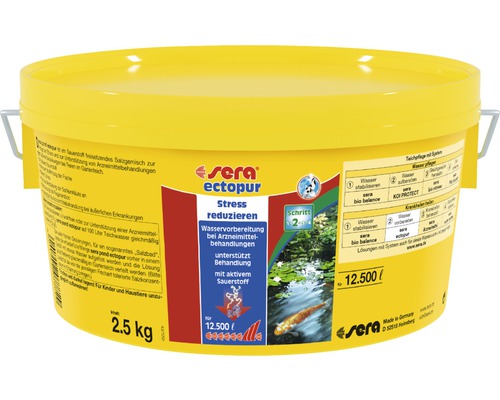 Wasseraufbereitung sera pond ectopur 2,4 kg, reduziert Stress, bei Arzneimittelbehandlung, für bis zu 12.500 l Sera Ectopur zur Reduzierung von Stress und zur Wasseraufbereitung bei Arzneimittelbehandlungen im Teich, 2,5 Kilogramm