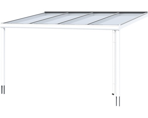 Weißes Terrassendach mit transparenten Platten.