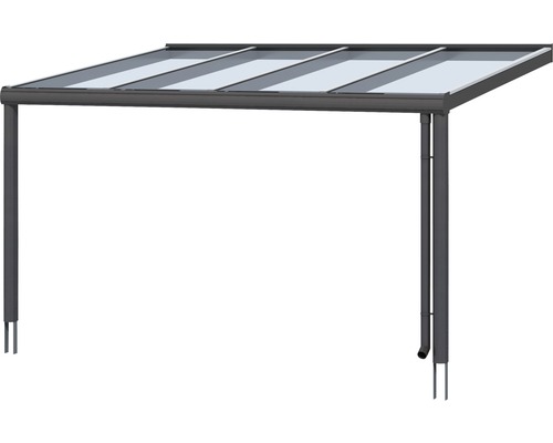 Terrassenüberdachung mit transparentem Dach und Stahlrahmen