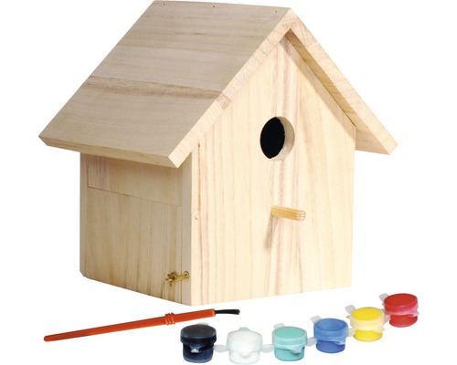 Nistkasten Kinder-Bastelset zum Bemalen 17,5x15,5x20,5 cm Vogelhaus aus Holz mit Farben und Pinsel zum Bemalen