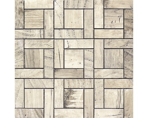 Feinsteinzeugmosaik Chalet Natural beige 30x30 cm Mosaikfliese mit Holzoptik