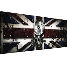 Wandbild mit Union Jack Flagge, Totenkopf, Rose und Stacheldraht