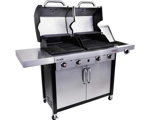 Char-Broil Gasgrill mit offenem Deckel, Ablageflächen und Rollen
