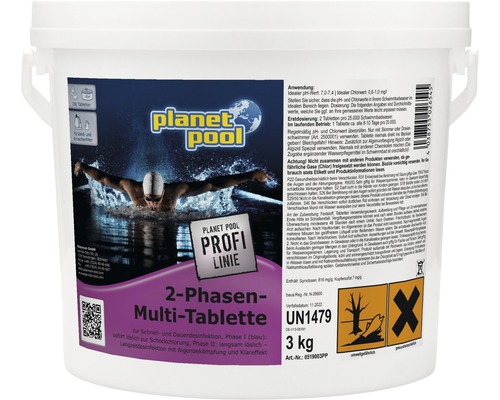 2-Phasen Multi Tabletten 250g/Stück 3kg Planet Pool 2-Phasen Multi-Tabletten zur Poolreinigung, 3 Kilogramm