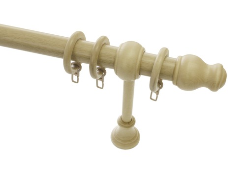 Gardinenstangen Set Lugano Classic natur 120 cm Ø 28 mm Holzgarnitur für Gardinenstangen mit Ringen und Halterung