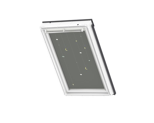 Dachfenster mit Verdunkelungsrollo mit Sternen-, Wolken- und Mondmotiven